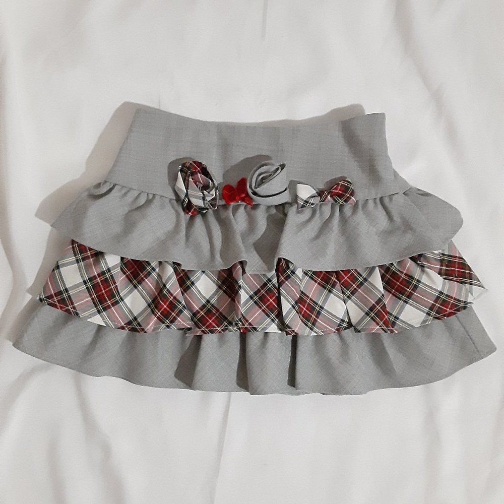 Nicholas & Bears Plaid Holiday Ruffle Skirt Flowers Bows Layered Toddler Girl 2Y